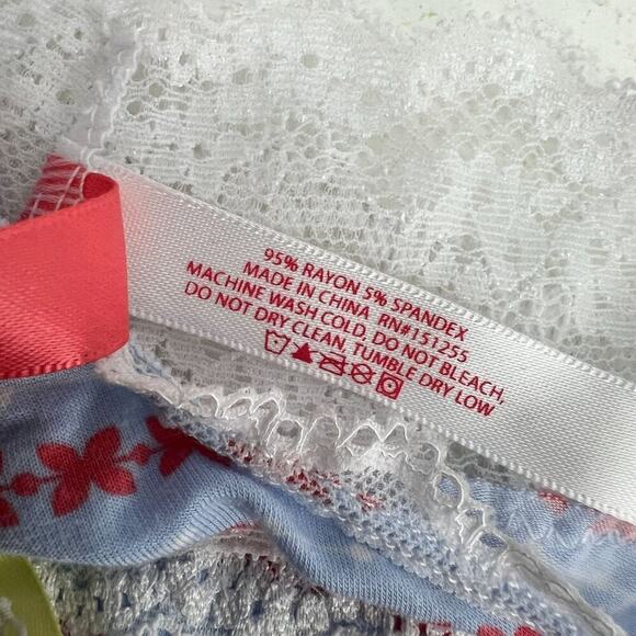 Splendies Blue Pink Pattern White Lace Waist Thong Panty Womens Size Small - Picture 4 of 7